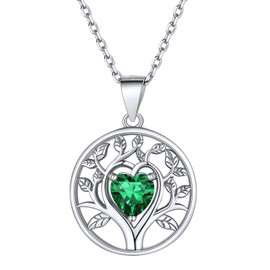 Supcare Women's Tree of Life Necklace, 925 Sterling Silver Birthstone Necklace, Tree of Life Pendant, Birthday Silver Chain, Chain Pendant, Fashion Jewellery, Accessory for Women and Girls, Sterling