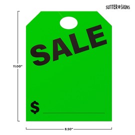 SALE Mirror Hang Tags | Car For Sale Signs for Vehicle Window | Auto Dealership Supplies | Neon Green, 8.5" x 11" (Pack of 50)