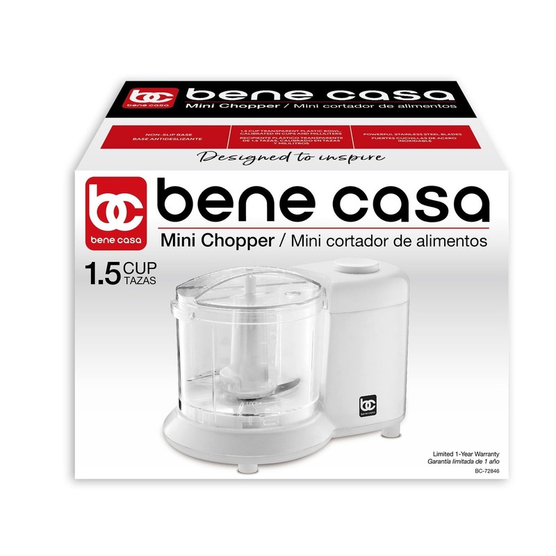 Bene Casa Mini Chopper in white, stainless-steel blade mini chopper,