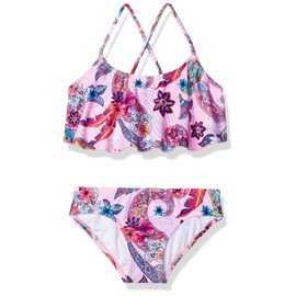 Kanu Surf Traje de baño de 2 Piezas para niña Alania Flounce, Melodía Rosa Paisley, 4