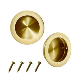 Kindoodos Recessed Pocket Door Pull Handles, Round Finger Flush Pulls Sliding Closet Door Handle Brushed Gold 304 Stainless Steel (2 Pack)
