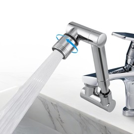 1440° Swivel Faucet Extender with 2 Mode Splash, Retractable Rotating Sink Extension, Universal Swivel Multifunctional Robotic Arm, Sink Water Faucet Aerator Extension for Kitchen Bathroom (Silver)