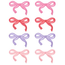 8 Pcs Iron On Bow Patch Embroidery Bow Iron On Patch Cute Iron On Bows Sewing Embroidered Appliques Valentines Wedding Decorative Cute Bow Patch Sticker Embroidered Applique for Hats Bags Jackets