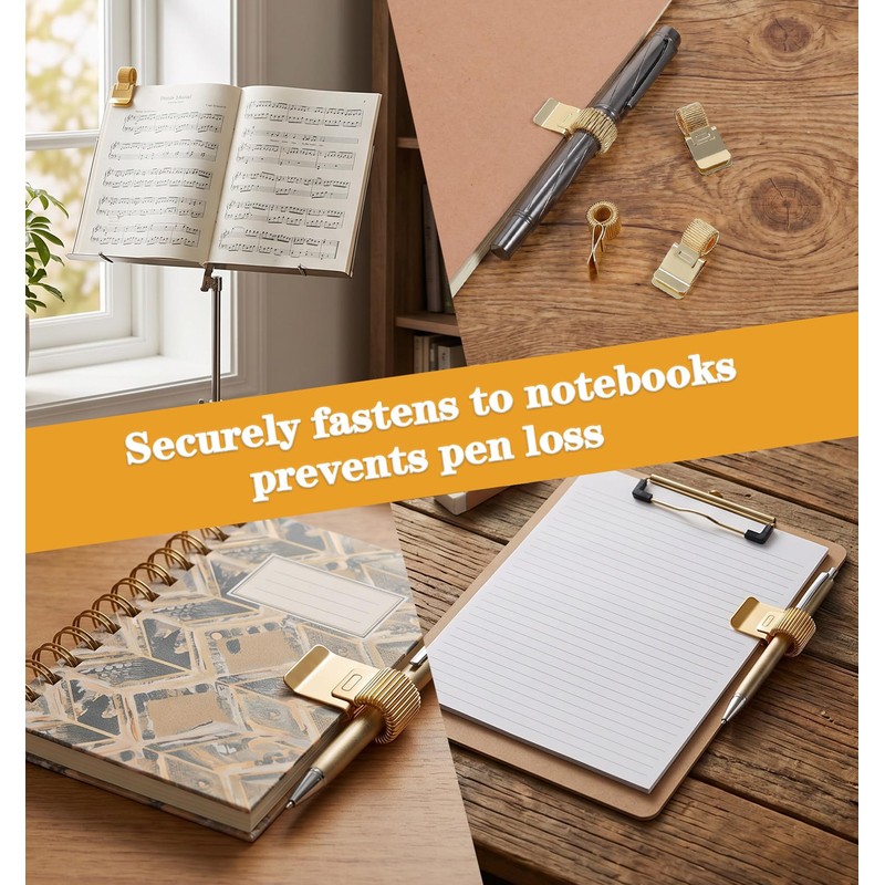 4 Pcs Notebook Pen Holder, Gold Adjustable Pen Clip Holder