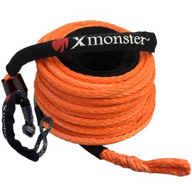 Xmonster UHMWPE Synthetic Winch Rope 3/8"" x 90' (18,000 lbs) Off Road for with 3/8"" x 20' Soft Shackles (35,000lbs), Orange, A015-XM38