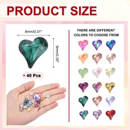 MECCANIXITY 40 Pcs 3D Heart Nail Charm Crystals Nail Gems 8x9mm Crooked Heart-Shape Charm Art Rhinestone for Valentine's Day Nail DIY Decoration, Green