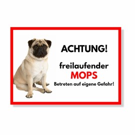 Pug Freilaufender Hund Dog Sign Saying Door Sign Dog Sign Warning Sign Gift Idea Safety Sign Dog Private Property Dog Warning Warning