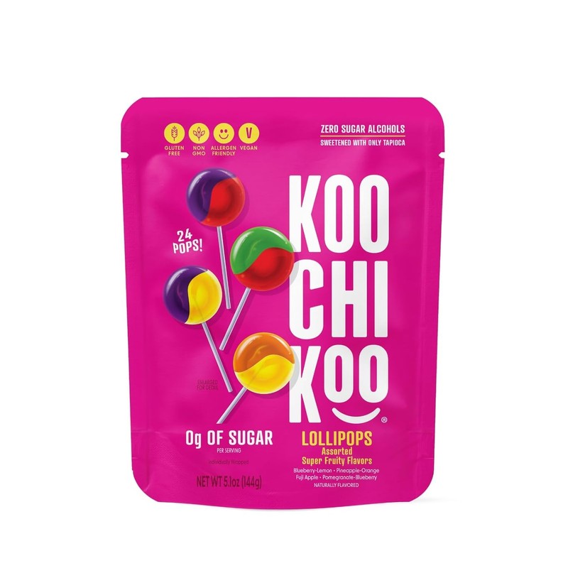 Koochikoo Sugar Free Lollipops Pouch, Assorted Fruit Flavors, No Sugar