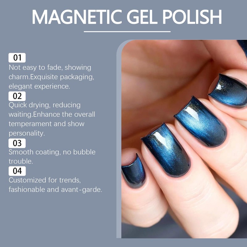 Esmalte de uñas magnético azul negro | Efecto ojo de