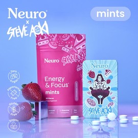 Neuro x Steve Aoki Energy & Focus Mints (Limited Edition) – Strawberry Cake Flavor – Natural Caffeine + B-Vitamins - 90 Pieces