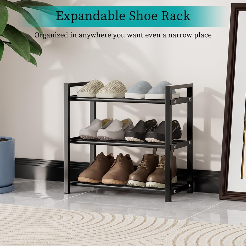 EKETE Expandable Shoe Rack,Adjustable and Stackable 3-Tier Shoe Rack Organizer,