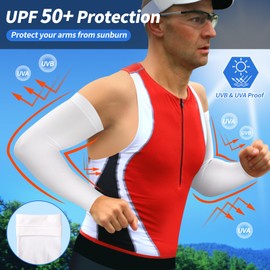 Amengsen Arm Sleeves Cooling UPF 50+, Compression Arm Warmers, Sun Protection Arm Sleeves, Elastic, Breathable, Non-Slip, No Fading, Pilling Resistant, Arm Warmers for Outdoor Sports(White 3 pairs)