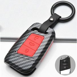 ontto Car Key Case Remote Control Cover for VW Magotan Passat B8 CC Tiguan MK2 Jetta Skoda Superb A7 Kodiaq ABS Key Case Key Cover Key Protection Case 3 Button Carbon Fibre Red C