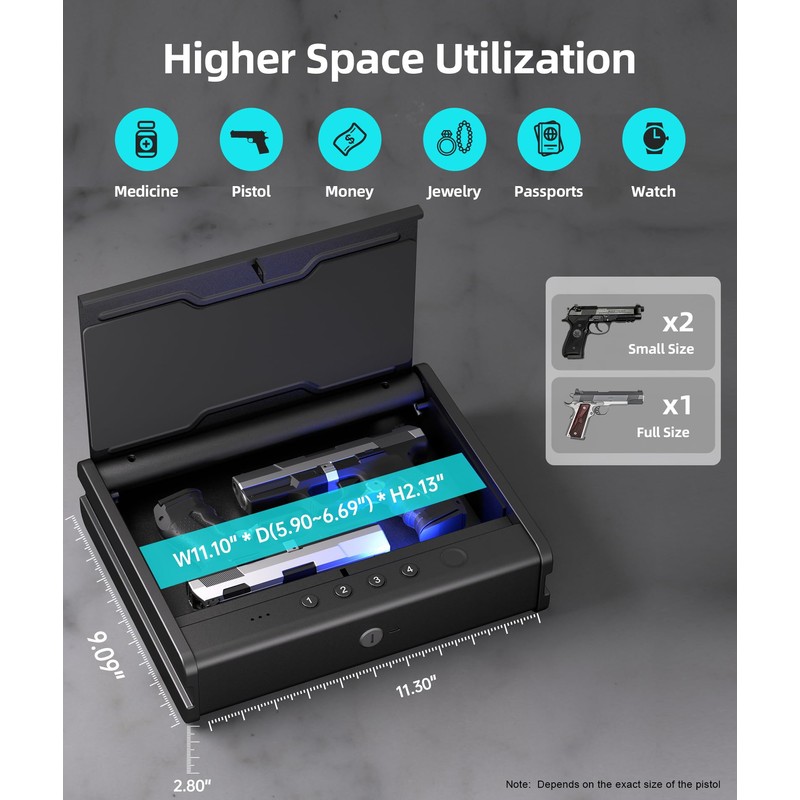 PINEWORLD Gun Safe For Handgun, Gun Case, Biometric Gun Safe