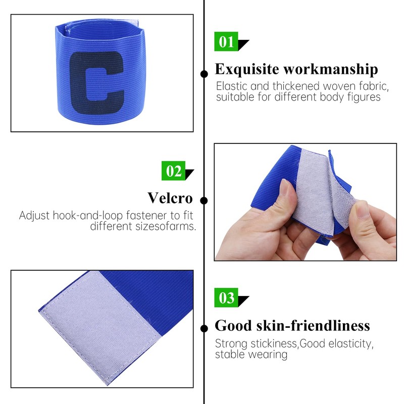 Qimoo 10Pcs Blue Soccer Captain Armband, Nylon Elastic Protective Soccer