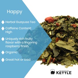 The Whistling Kettle Happy Tea - Refreshing Fruity Organic Herbal Tea with Green Tea, Guayasa, and Strawberry - 4oz (96 servings)