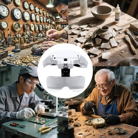 ThreeH LED Head Magnifier Glasses 1.0X-3.5X for Crafts/Repairs with 5 Lenses Storage Case Adjustable Headband, Light for Tattoo, Lash, Hobbyists