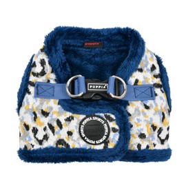 Puppia Huxley Vest Dog Harness Step-in Warm Winter Leopard Pattern for Small and Medium Dog, Blue, Small