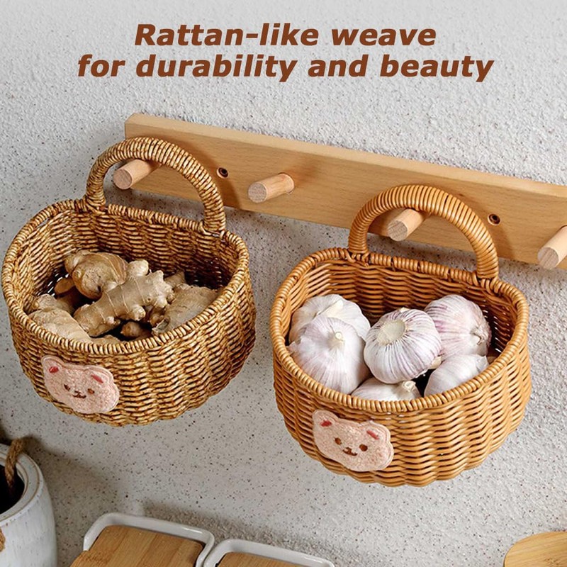 2 Pack Storage Basket,Bear Pattern Basket,Imitation Rattan Storage Container,Hanging Basket,Onion