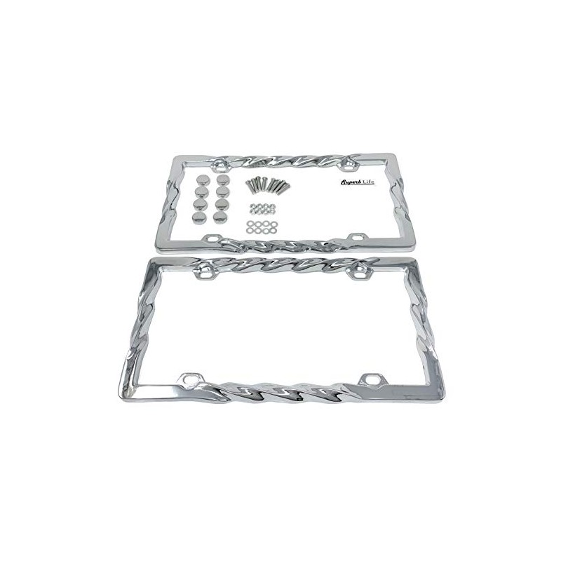 3D Curly Wave Pattern License Plate Frame Chrome Twist with