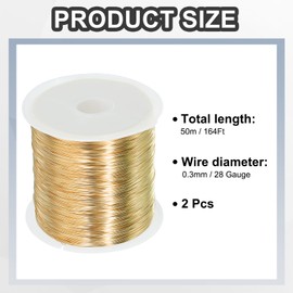 MECCANIXITY 164Ft 28 Gauge Jewelry Wire Beading Wire for Jewelry Making 50M/0.3mm Bare Copper Craft Beading Wire for Necklace Bracelet Beading Supplies, Light Gold Pack of 2