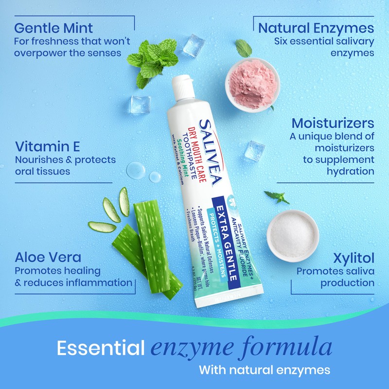 SALIVEA Gentle Toothpaste for Dry Mouth Care, 4.3 oz Tube,