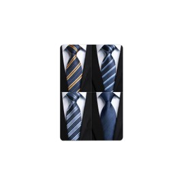 Enlision Business Necktie, Set of 4, , for Men, Formal, Easy Care, Thickness, Gift, with Pocket Square, Washable, Check/Stripe/Dot, Width 3.3 inches (8.5 cm), Total Length 59.1 inches (150 cm), Set 12