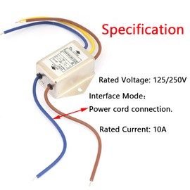 CW1B-10A-L EMI Filter, Single-Phase EMI Power Filter, AC 125/250V 10A Electromagnetic Interference Filter, Suitable for Most Digital Devices, Easy to Install Pack of 2