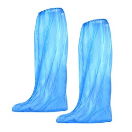 IRYNA 10 Pairs Shoe Covers Disposable Waterproof Shoe Covers Overshoes Disposable Plastic Long Boot Covers Shoe Protector Covers for Men and Women, Blue