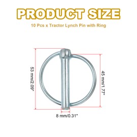 PATIKIL 5/16"x1-3/4" Heavy Duty Lynch Pin Assortment Kit, 10 Pcs 3 Point Round Linch Lock Pins Clips for Tractors Trailer Farm Trucks Mowers, Silver Tone(M8x45mm)