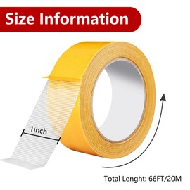 GHAMYEE Double Sided Fabric Tape Heavy Duty Mounting Tape, 1Inch x 66FT Double Stick Carpet Tape Multifunctional Double Sided Tape Two Sided Tape Rug Tape Clear Fabric Tape for Clothes Carpet Arts