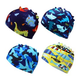 4 Pieces Children'S Swimming Caps, Cute Cartoon Swimming Caps, Animal Swimming Caps, Elastic Swimming Caps, Swimming Caps For Boys And Girls, Swimming Equipment, Swimming Accessories