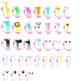 55 Pcs Plastic Fruit Fork with Animal Decor, Cute Food Picks for Cake Dessert Fruit-Platter, Reusable Mini Toothpick Bento Box Party Supply Lunch Accessories (Random Style)
