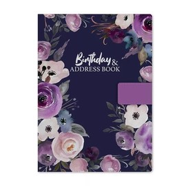 Tallon (7573) A5 Size Address & Birthday Book Satin Navy Blue Fabric Floral Design Magnetic Closure-(21x15cm) Book