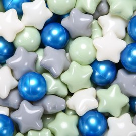 Heopeis Star Ball Pit Balls for Toddlers Ball Pits, 500 Ball Pit Ball Star Shapes for Kids, Boys Girls Bounce House, Play Tent, Baby Pool, Party Decoration(Blue Green)