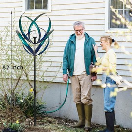 Lariander Outdoor Wind Spinners with Solar Light, 82'' Metal Large Spinner Yard Art, Peacock Blue Wind Sculptures for Garden Lawn Patio, Gifts for Family