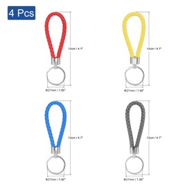 PATIKIL Braided Leather Keychain, 4 Pack PU Key Ring Woven Decoration Lanyard Strap for Bag Wallet (Red, Blue, Yellow, Gray)