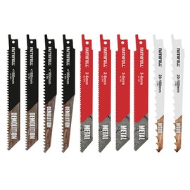 Faithfull FAISBSSET106 10 Piece Sabre Saw Assorted Blade Set With Case Includes Metal and Wood Blades
