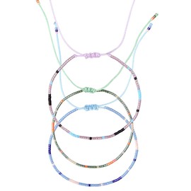 Set of 3 Anklets, Women's Anklet Made by Nami - Colourful Ethnic Boho Beads Anklet, Festival Ankle Ornament, Stainless Steel