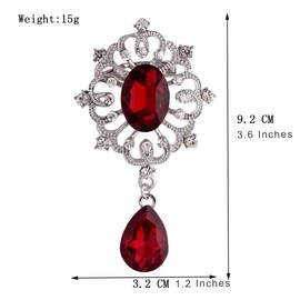 FAIRYGATE Women's Brooches & Pins Red Crystal Brooch Women's Rhinestone Leaf Brooches Vintage Style Lapel Pin for Women Jewelry B3418