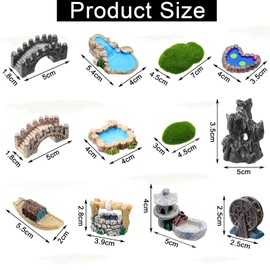 12 piezas de accesorios de jardín en miniatura para puentes de jardín, minifaro de pozo de agua, estanque en miniatura, césped, jardín, figuritas para decoración de jardín (estilo retro)