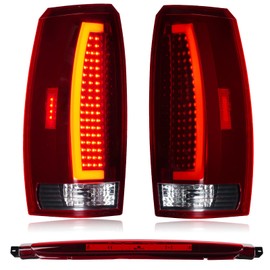 Cenfeild LED Tail Light Assembly + 3rd Third Brake Cargo Lamp Fit for Chevy Avalanche 2007-2012 Rear Taillight, High Mount Stop Light Black Housing Red Lens, 3 Pcs