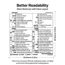 Mac Excel & Word Shortcuts Sticker 2024, Afterplug Mac Office Command Vinyl Sticker, Only for Space Gray, Silver & Starlight MacBook Pro Air, No Residue (Clear with Black Letters, 5-Pack)