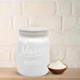 Mason Jar Flour Container - Decorative Canister for Flour - Durable Flour Storage for Ceramic Kitchen Canisters - Flour Sugar Storage Containers Ceramic Canister - Farmhouse Canisters with Lid (White)