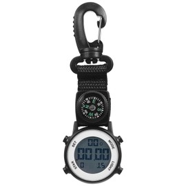 Gatuida Digital Watch Digital Lightweight Backpacker Clip Watch Carabiner Watch Outdoor Belt Fob Watch Pocket Watches with Portable Compass for Hiking Climbing Black Mens Digital Watch
