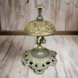 Hotel Desk Bell On Stand Solid Brass With Butterfly Engraving (5" x 3.5")