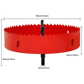 Hole Saw 155 mm Bi-Metal Universal Hole Drill HSS M42 Circular Saw with Triangle Shank for Wood PVC Aluminium Rustproof Metal