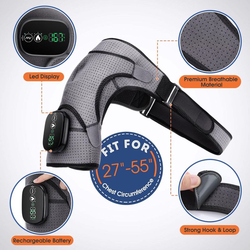 Cordless Shoulder Heating Pad, Heated Shoulder Wrap with Vibration, Shoulder