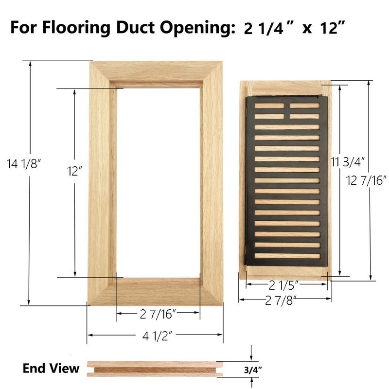 Red Oak Wood Flush Mount Floor Register Vent Cover, 2-1/4