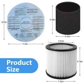 Replacement Filter for Shop Vac 90304 90350 90333, Vacuum Bags for Shop Vac 5-8 Gallon, 90585 Foam Sleeve Filter and 9010700 Paper Disc Filter, fits Most Wet/Dry Vacuum Cleaners 5 Gallon and above